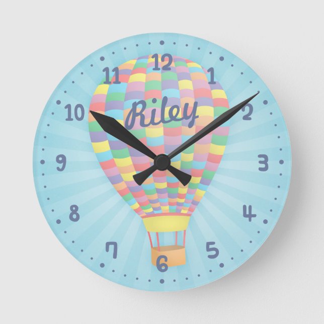 Colourful Hot Air Balloon Nursery Room Decor Clock (Front)