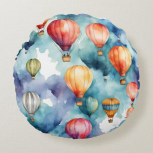 Colourful Hot Air Balloon Pattern  Round Cushion