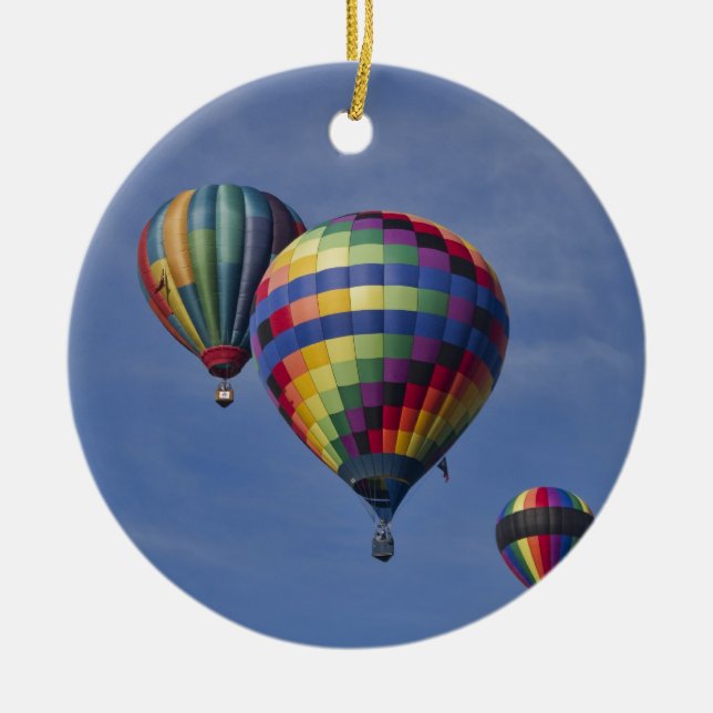 Colourful Hot Air Balloon Race Ceramic Tree Decoration (Front)