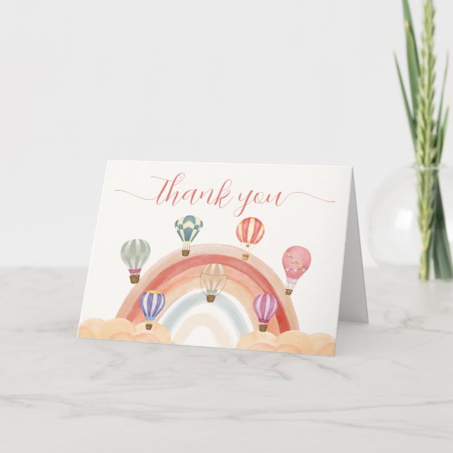 Colourful Hot Air Balloon Rainbow Baby Shower  Thank You Card (Front)