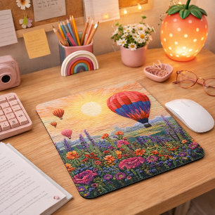 Colourful Hot Air Balloon Wildflower sunset Mouse Pad