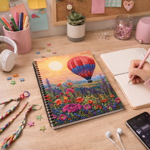 Colourful Hot Air Balloon Wildflower sunset Notebook