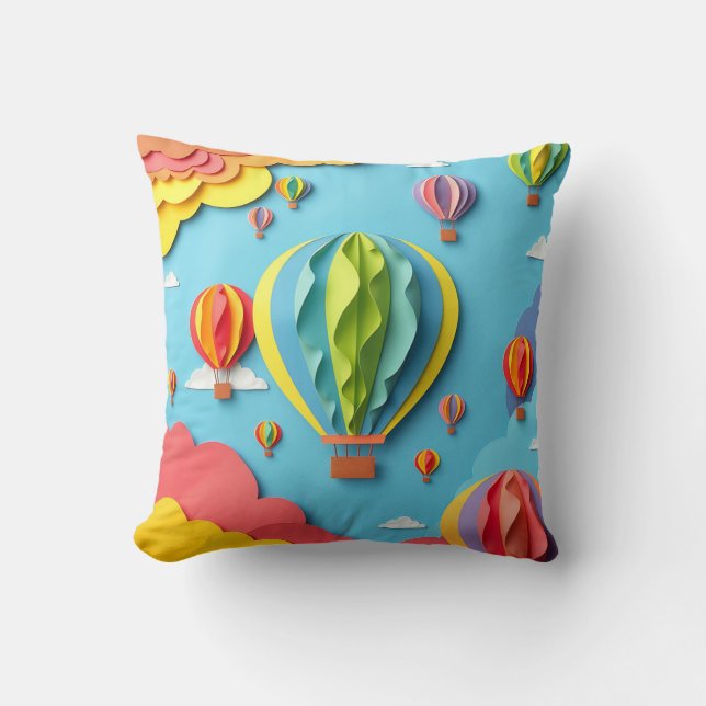 Colourful Hot Air Balloons Sky Pattern Cushion (Front)