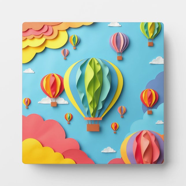 Colourful Hot Air Balloons Sky Pattern Plaque (Front)