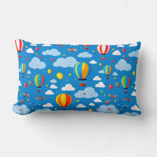 Colourful Hot Air Balloons Soaring Lumbar Cushion