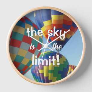 Colourful Hot Air Balloons "The Sky is the Limit!" Clock
