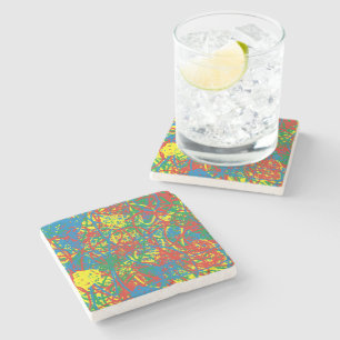 Colourful hot mess blast multi colour splash marbl stone coaster