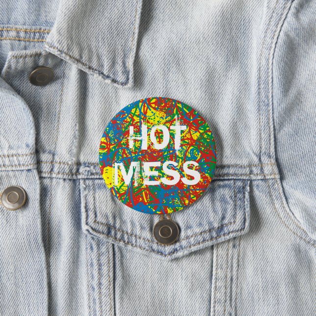 Colourful hot mess blast multi colour splash rainb 7.5 cm round badge (In Situ)