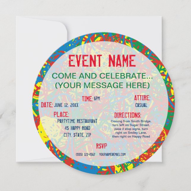 Colourful hot mess blast multi colour splash rainb invitation (Front)