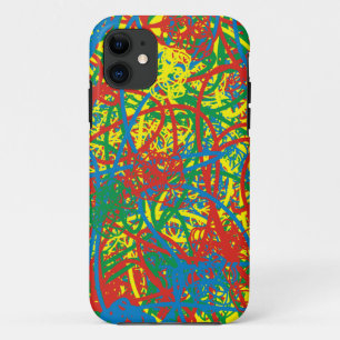Colourful hot mess blast red blue yellow green art iPhone 11 case