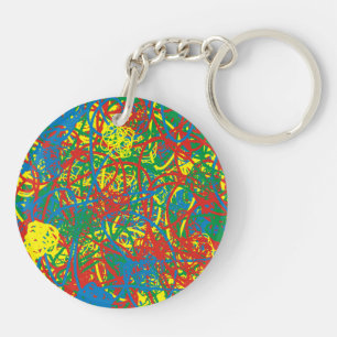 Colourful hot mess red blue yellow green scribbles key ring