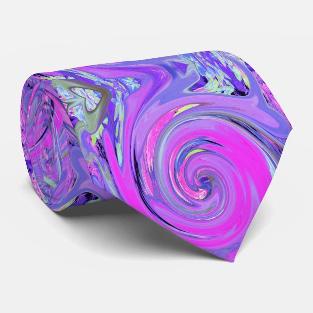 Colourful Hot Pink and Purple Boho Hippie Swirl Tie (Rolled)