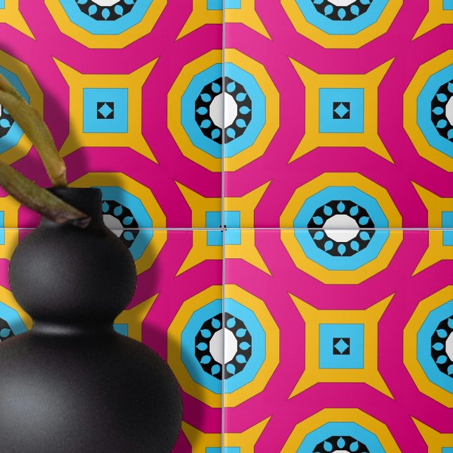 Colourful Hot Pink and Turquoise Geometric Pattern Ceramic Tile (Creator Uploaded)
