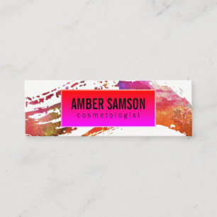 Colourful Hot Pink Label Watercolor Paint Brushed Mini Business Card