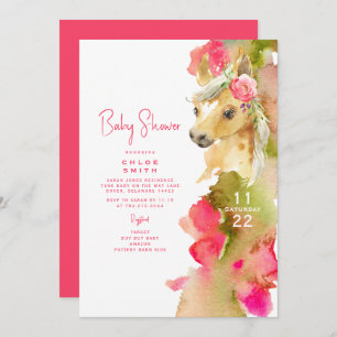 Colourful Hot Pink Pony Colourful Baby Shower Invitation