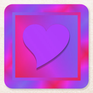 Colourful Hot Pink, Red and Purple Heart Abstract Square Paper Coaster