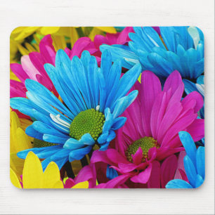 Colourful Hot Pink Teal Blue Gerber Daisies Flower Mouse Pad