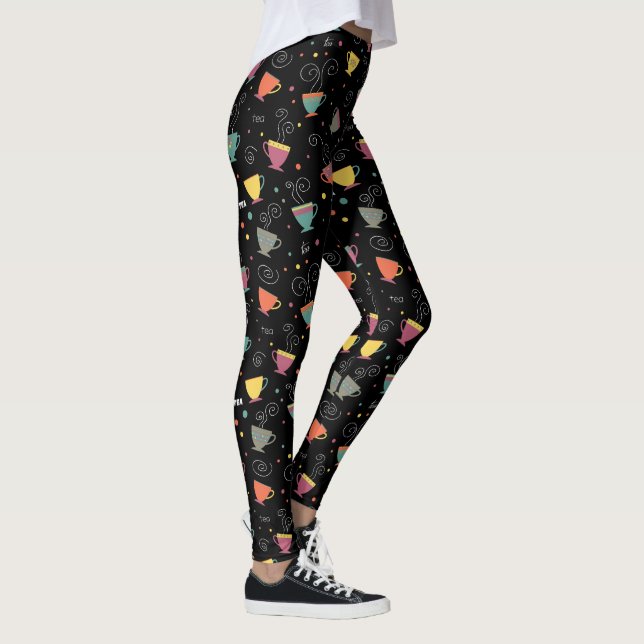 Colourful hot tea cups winter design leggings (Right)