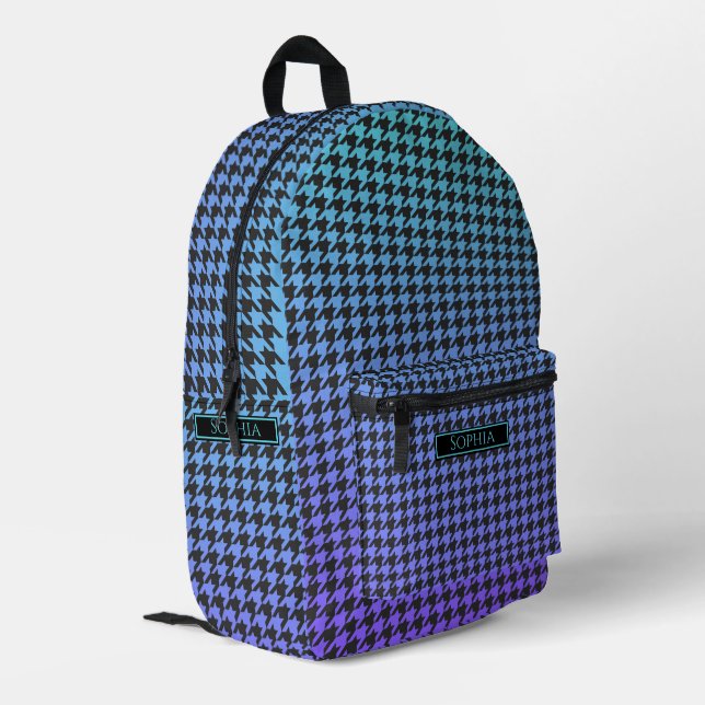 Colourful Houndstooth-Blue to Purple Gradient- Printed Backpack (Back Corner Left)