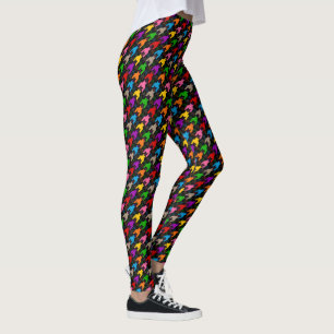 Colourful Houndstooth Pattern Black Leggings