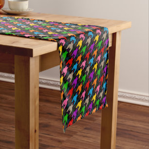 Colourful Houndstooth Pattern Black Short Table Runner