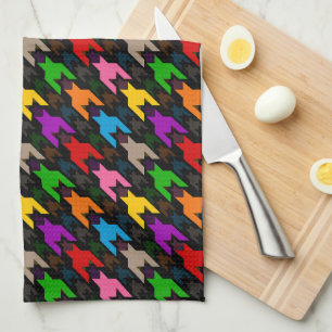 Colourful Houndstooth Pattern Black Tea Towel