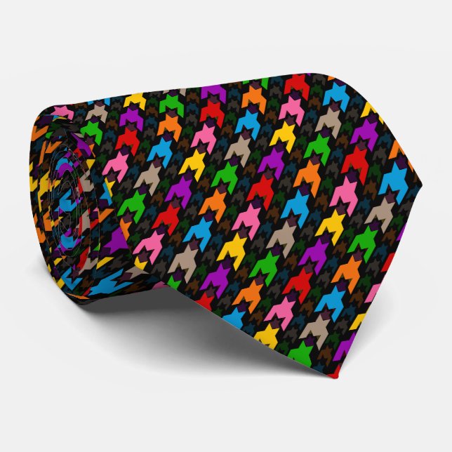 Colourful Houndstooth Pattern Black  Tie (Rolled)