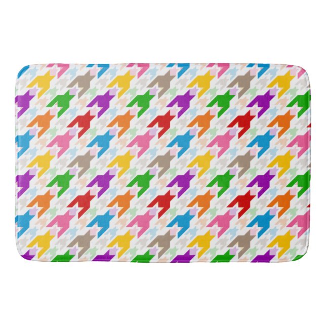 Colourful Houndstooth Pattern White  Bath Mat (Front)