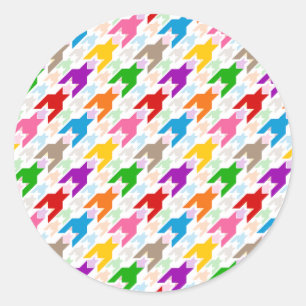 Colourful Houndstooth Pattern White Classic Round Sticker