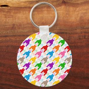 Colourful Houndstooth Pattern White Key Ring
