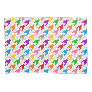 Colourful Houndstooth Pattern White Pillowcase