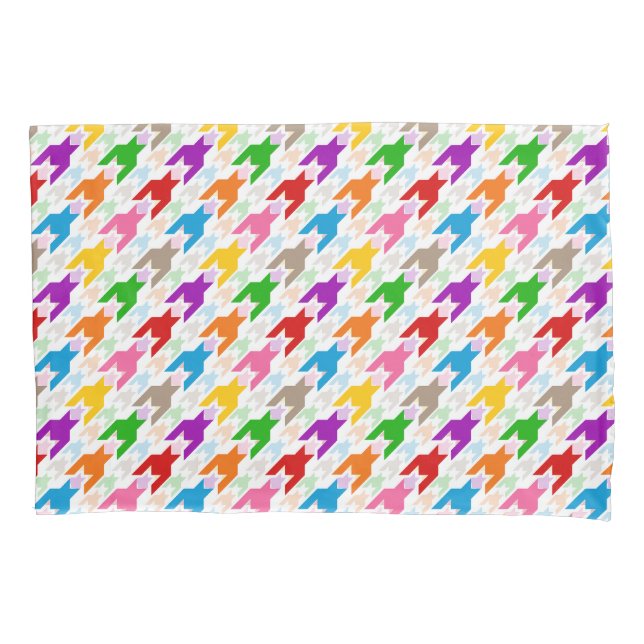 Colourful Houndstooth Pattern White  Pillowcase (Front)