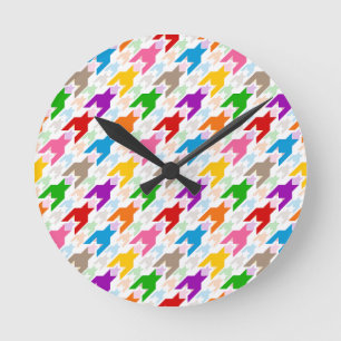 Colourful Houndstooth Pattern White  Round Clock