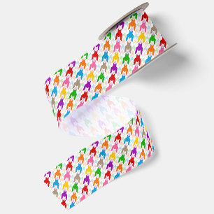 Colourful Houndstooth Pattern White Satin Ribbon