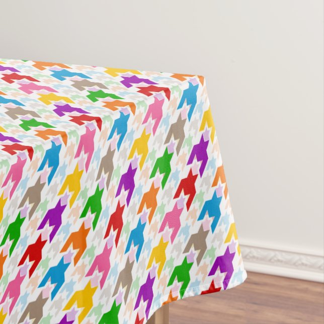 Colourful Houndstooth Pattern White  Tablecloth (In Situ)