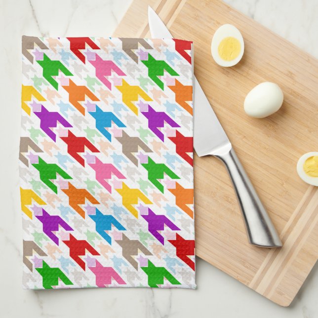 Colourful Houndstooth Pattern White  Tea Towel (Quarter Fold)