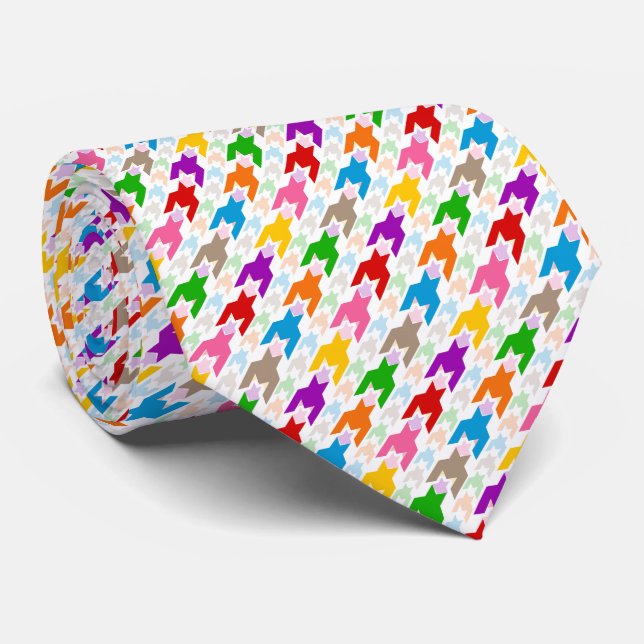 Colourful Houndstooth Pattern White  Tie (Rolled)