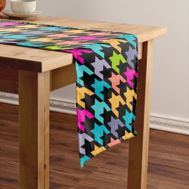 Colourful houndstooth seamless pattern short table runner (In Situ)