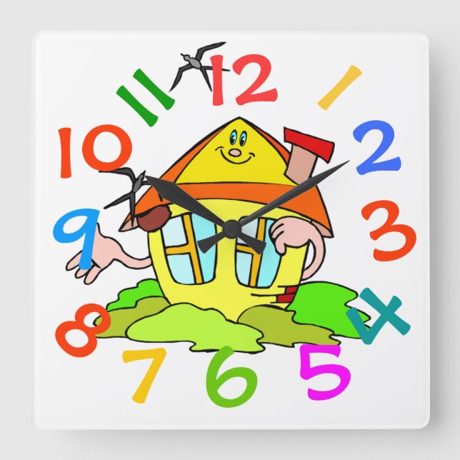Colourful House Theme Kids Room Wall Clock (Front)