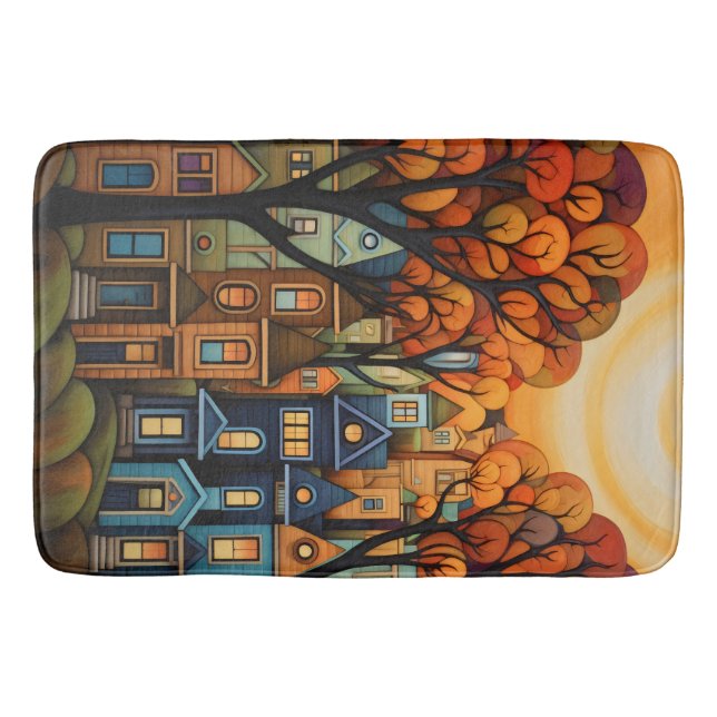 Colourful houses and trees in the fall bath mat (Front)