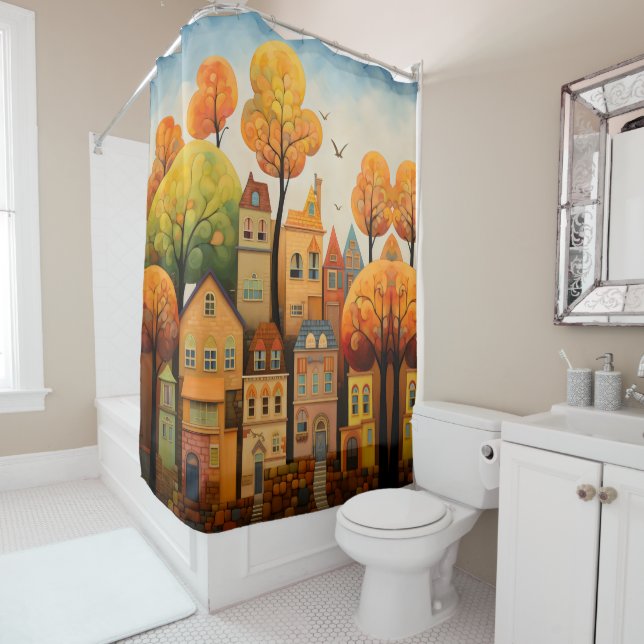Colourful houses and trees in the fall shower curtain (In Situ)