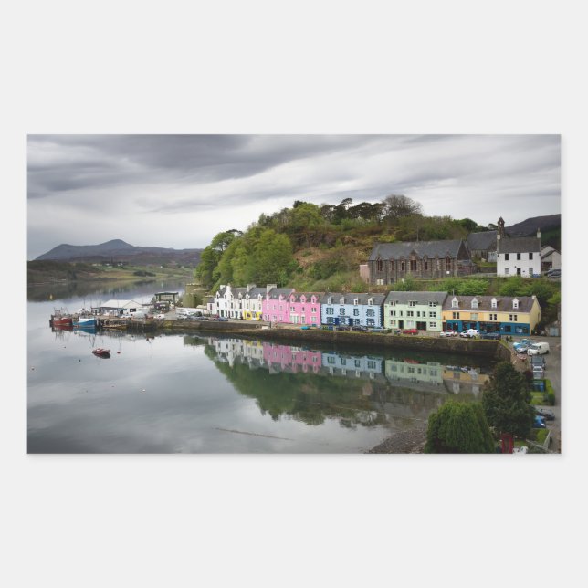 Colourful houses in Portree, Skye Rectangular Sticker (Front)