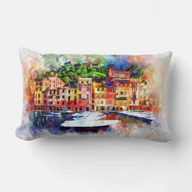 Colourful Houses on the Lake  Throw Pillow (Front)