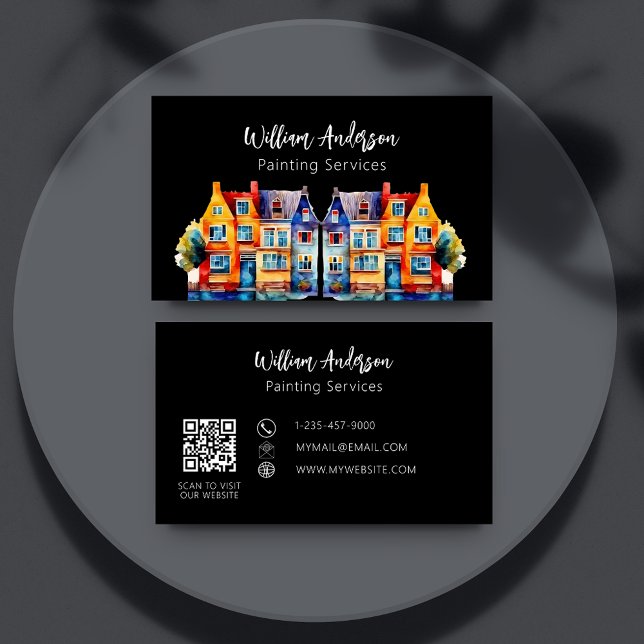 Colourful houses painting service QR code Business Card (Creator Uploaded)