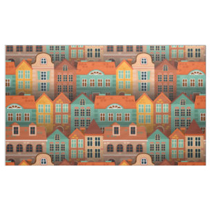 Colourful houses pattern fabric