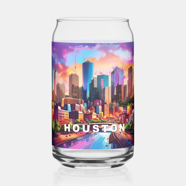 Colourful Houston Skyline Can Glass (Back)