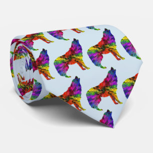Colourful Howling Wolf Design Necktie