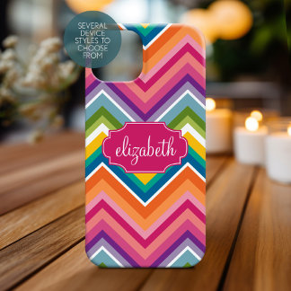 Colourful Huge Chevron Pattern with name iPhone 15 Pro Max Case