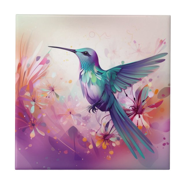 Colourful Hummingbird 3 Ceramic Tile (Front)