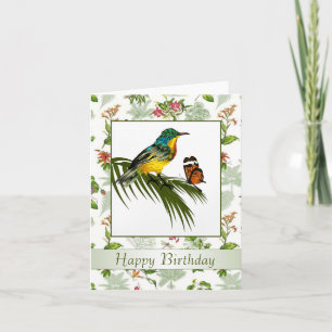 Colourful Hummingbird and butterfly Birthday Card